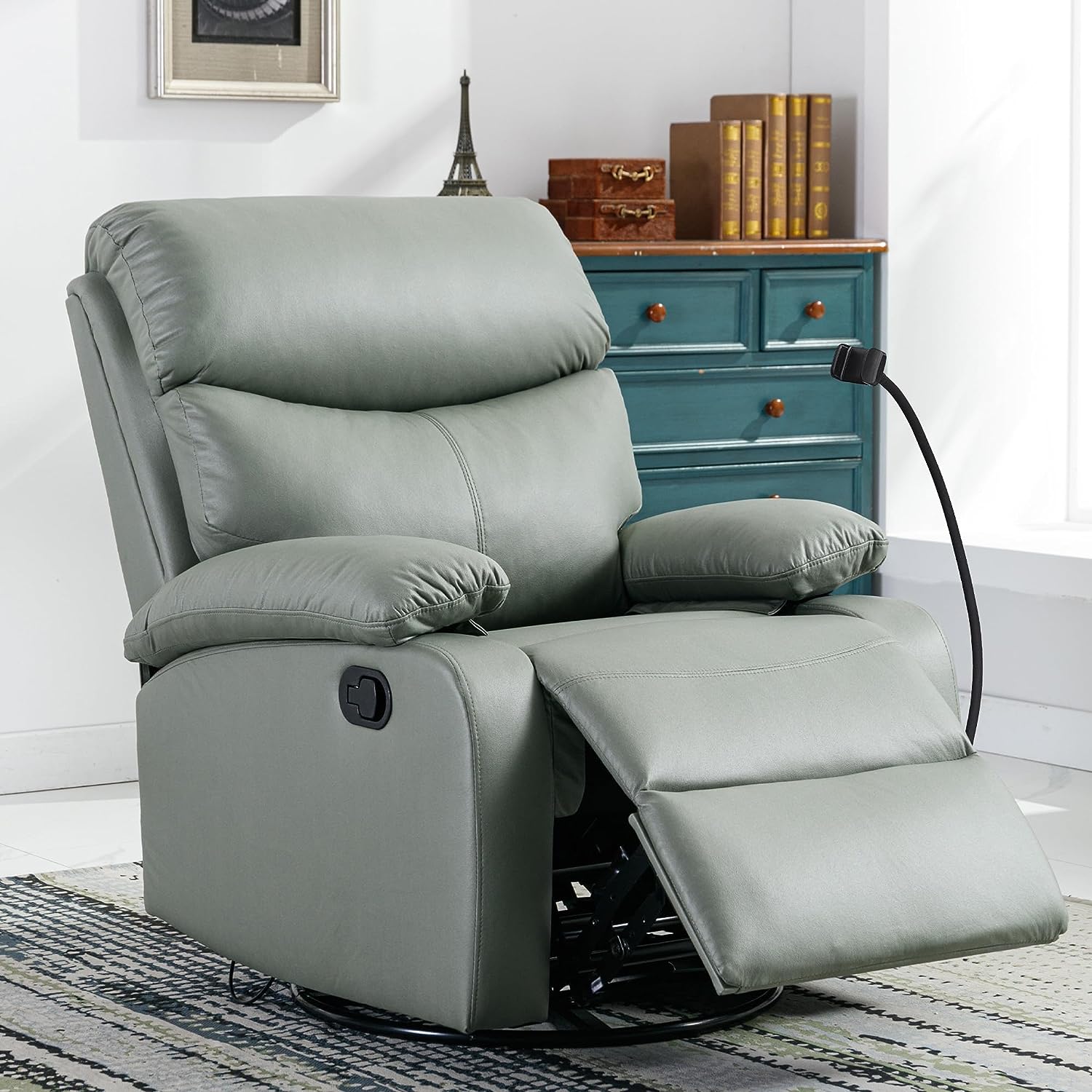hzlagm Swivel Rocker Recliner Chair with Adjustable Backrest＆Footrest ...