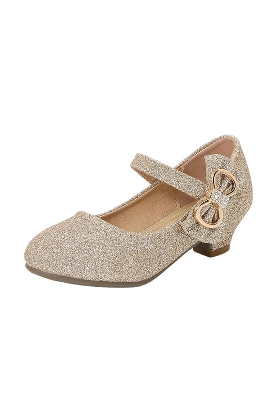 Big Girls High Heel Pumps Princess Bow Pearl Glitter Sequins Crystal Dance Stage Performance Shoes Soft Sole Cushioned