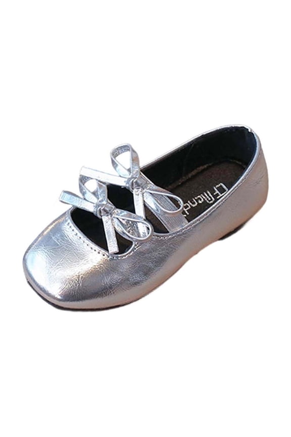 Dress Shoes Girls Bow Diamond Rhinestone Pearl Flat Soft Sole Non Slip Dance Performance Shoes Waterproof Everyday Sparkly Play