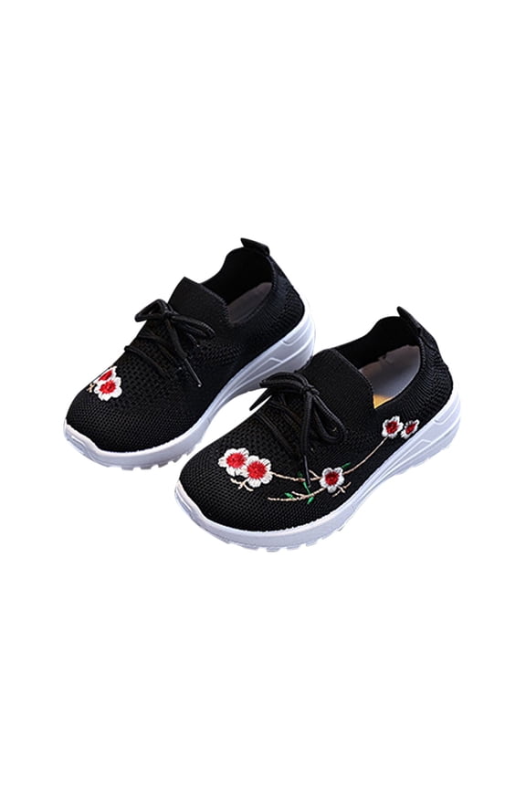 Girls' Embroidered Fly Woven Casual Board Shoes, Medium & Large Kids (3-14 Years) Fashionable Children's Sneakers