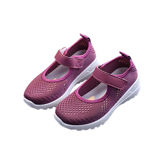 hzomhy Girls Hollow Mesh Knit Casual Shoes Breathable Design With Adjustable Strap For Daily Outdoor Wear