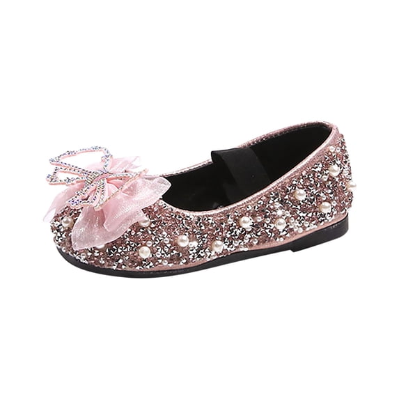 hzomhy Girls' Sequined Pearl Crystal Princess Shoes, Medium & Large Kids (3 Months-14 Years) Soft Sole Summer Leather Shoes