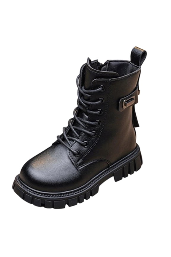 Girls Short Boots Front Lacing Elastic Side Panels Thick Sole for Fall Winter School and Everyday Wear