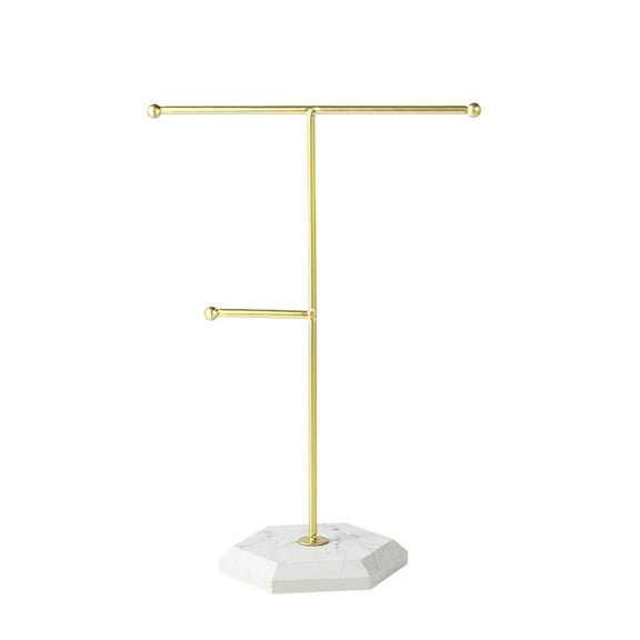 hzomhy Gold Metal Jewelry Display Stand For Bracelets Necklaces Earrings Rings Watches 2 Tier Organizer Storage Rack 10X7 Inches Home Store Decor Gold