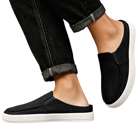 hzomhy Men'S Slip On Casual Shoes Breathable Upper Closed Heel Soft Cushioned Sole For Daily Commute And Leisure Daily Wear Black