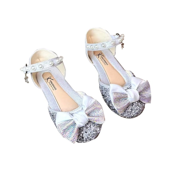 hzomhy Princess Shoes for Girls Bow Rhinestone Soft Sole Casual Sparkly Glitter Cute Little Dress Performance Shoes