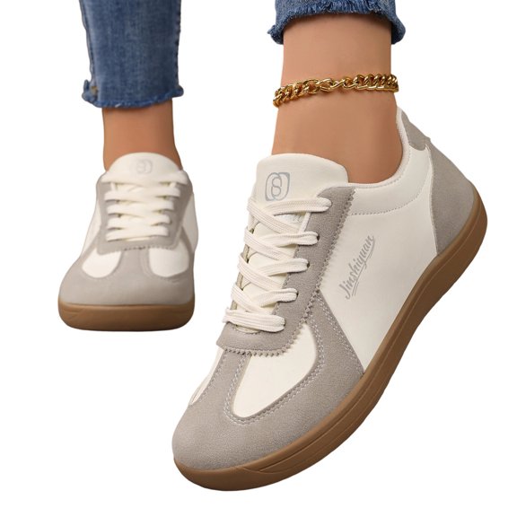 hzomhy Women'S Casual Board Shoes Adjustable Fastening Round Toe Design Flat Anti Slip Sole Suitable For Daily Commute Shopping And Outdoor Activities Beige