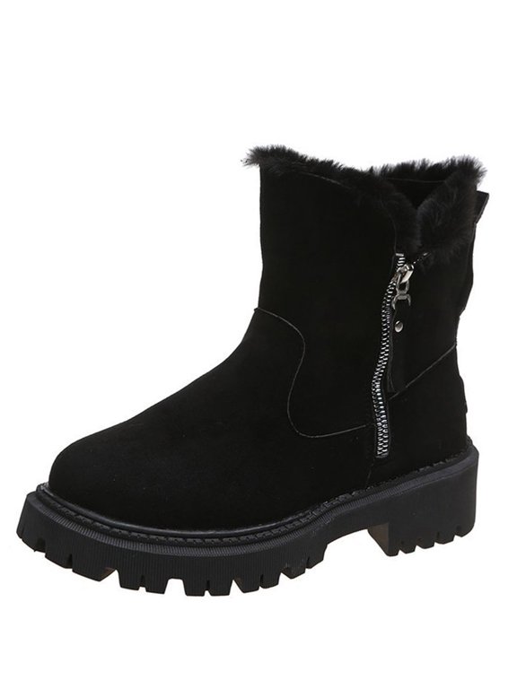 Womens Ankle Boots Pointed Toe Metal Ring Accent Mid Block Heel Warm Lining for Casual Fall Winter Wear