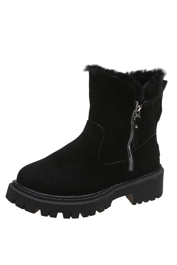 Womens Ankle Boots Pointed Toe Metal Ring Accent Mid Block Heel Warm Lining for Casual Fall Winter Wear