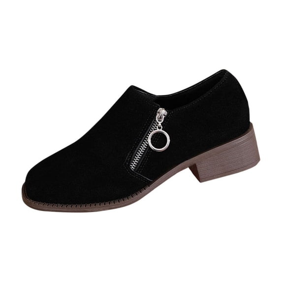 hzomhy Womens Closed Toe Shoes Round Toe Deep Vamp Low Block Heel Side Zipper for Office Work Daily Commute Casual Walking and All Season Wear