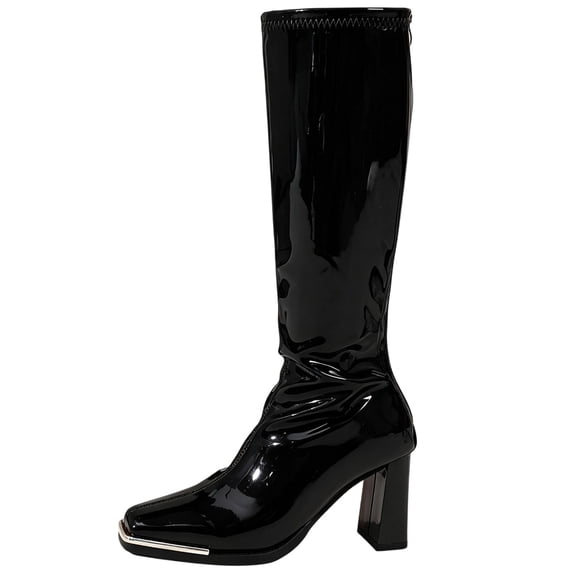 hzomhy Womens Knee High Boots Pointed Toe Side Zipper Block Heel Straight Shaft for Dress and Fall Winter Wear