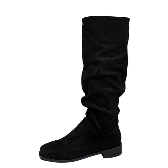 hzomhy Womens Knee High Slouch Boots Round Toe Flexible Shaft Pull On Low Block Heel for Casual Fall Winter Wear