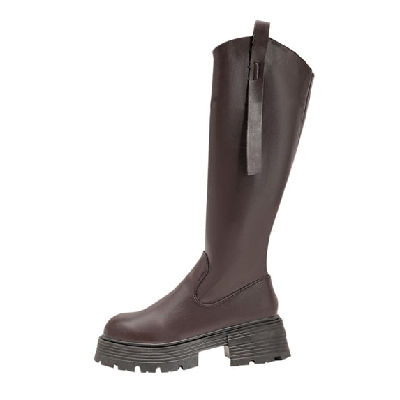 hzomhy Womens Knee High Boots Round Toe Thick Sole Low Block Heel Side Zipper Straight Shaft for Daily Commute Casual Outings and Winter Wear