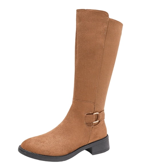 hzomhy Womens Knee High Boots Round Toe Thick Sole Low Block Heel for Casual Fall Winter and Everyday Wear