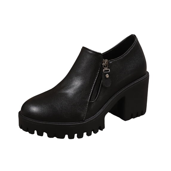 hzomhy Womens Loafers Round Toe High Block Heel Zipper Detail for Office Work Daily Commute Dress Outfits Casual Wear and Everyday Wear