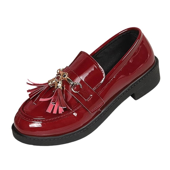 hzomhy Womens Loafers Round Toe Tassel Horsebit Accent Slip On Design Low Block Heel for School Work and Daily Wear