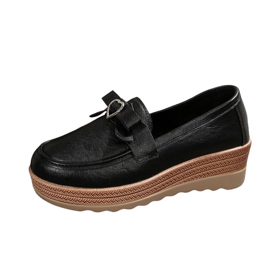 hzomhy Womens Loafers Round Toe Wedge Heel Bow Detail for Office Work Daily Commute Casual Walking Travel and Everyday Wear