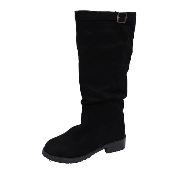 hzomhy Womens Mid Calf Boots Round Toe Buckle Strap Low Block Heel for Casual Daily and Winter Wear