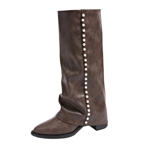 hzomhy Womens Mid Calf Boots Round Toe Pull On Mid Block Heel for Casual Shopping and Everyday Wear