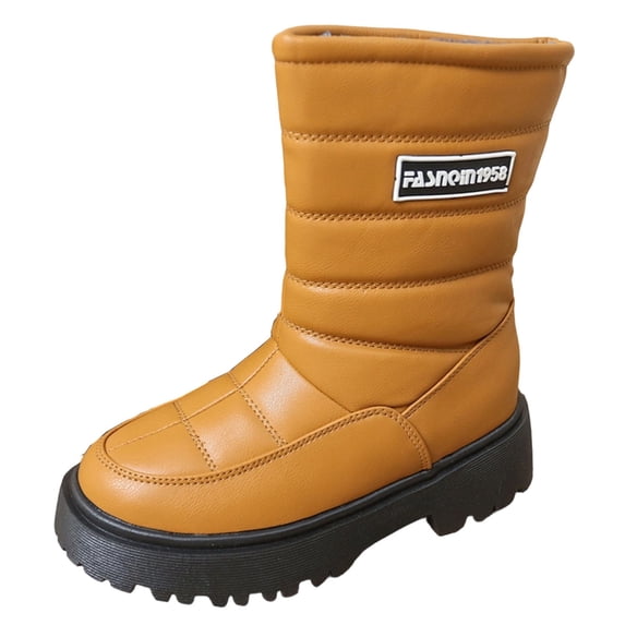 hzomhy Womens Mid Calf Snow Boots Round Toe Warm Lining Mid Heel for Cold Weather and Everyday Wear