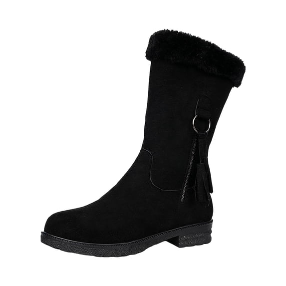 hzomhy Womens Mid Calf Snow Boots Round Toe Warm Lining Side Zipper Buckle Detail Low Heel for Cold Weather Wear