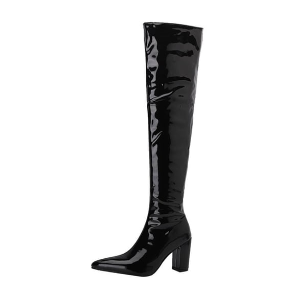 hzomhy Womens Over The Knee Boots Pointed Toe High Block Heel Glossy Finish Side Zipper for Evening Events Dress Outfits and Winter Wear