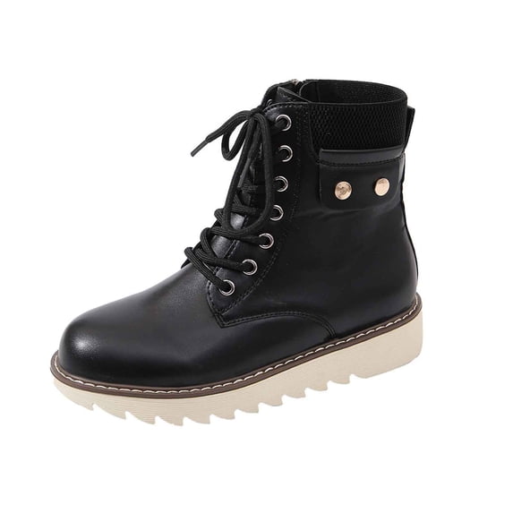 hzomhy Womens Snow Boots Round Toe Front Lacing Thick Sole Warm Lining for Cold Weather Walking and Outdoor Wear