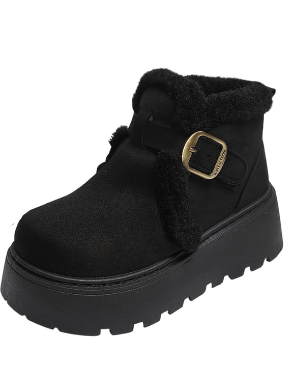 Womens Snow Boots Round Toe Bunny Accent Warm Lining Thick Sole for Cold Weather Walking and Daily Wear