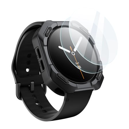 i-Blason 44mm for Galaxy Watch 9 Band/Samsung Watch 8 Band with Case, Black 2X Glass Screen Protector, Magnetic Charging, Heavy Duty Protection, Durable Shockproof Bumper for Sports & Construction