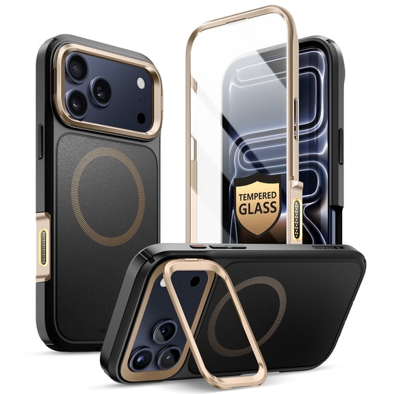 i-Blason All-in-One for iPhone 17/18 Pro Case MagSafe with Stand, 360° Full-Body with 9H Glass Screen Protector, Camera Control, Ring Kickstand, Heavy Duty Case Cover for iPhone 17 Pro, 6.3''
