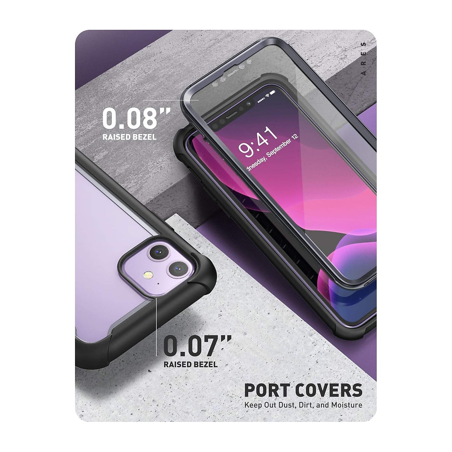 i-Blason Ares Case for iPhone 11 6.1 Inch (2019 Release), Dual Layer Rugged Clear Bumper Case with Built-in Screen Protector (Black)