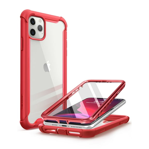i-Blason Ares Case for iPhone 11 Pro Max 2019 Release, Dual Layer Rugged Clear Bumper Case with Built-in Screen Protector (Metalic Red)