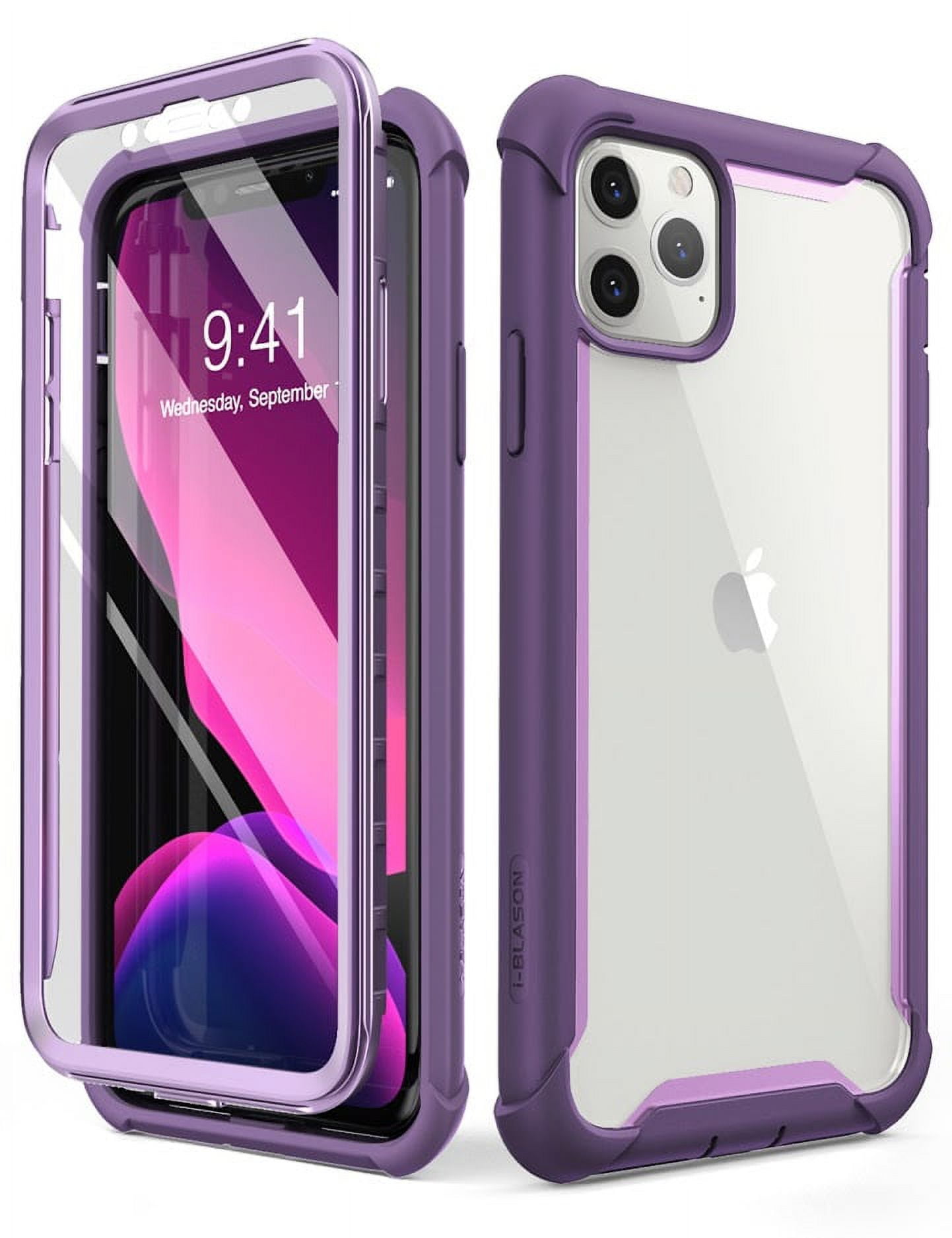 i-Blason Ares Case for iPhone 11 Pro Max 2019 Release, Dual Layer Rugged Clear Bumper Case with Built-in Screen Protector (Purple)