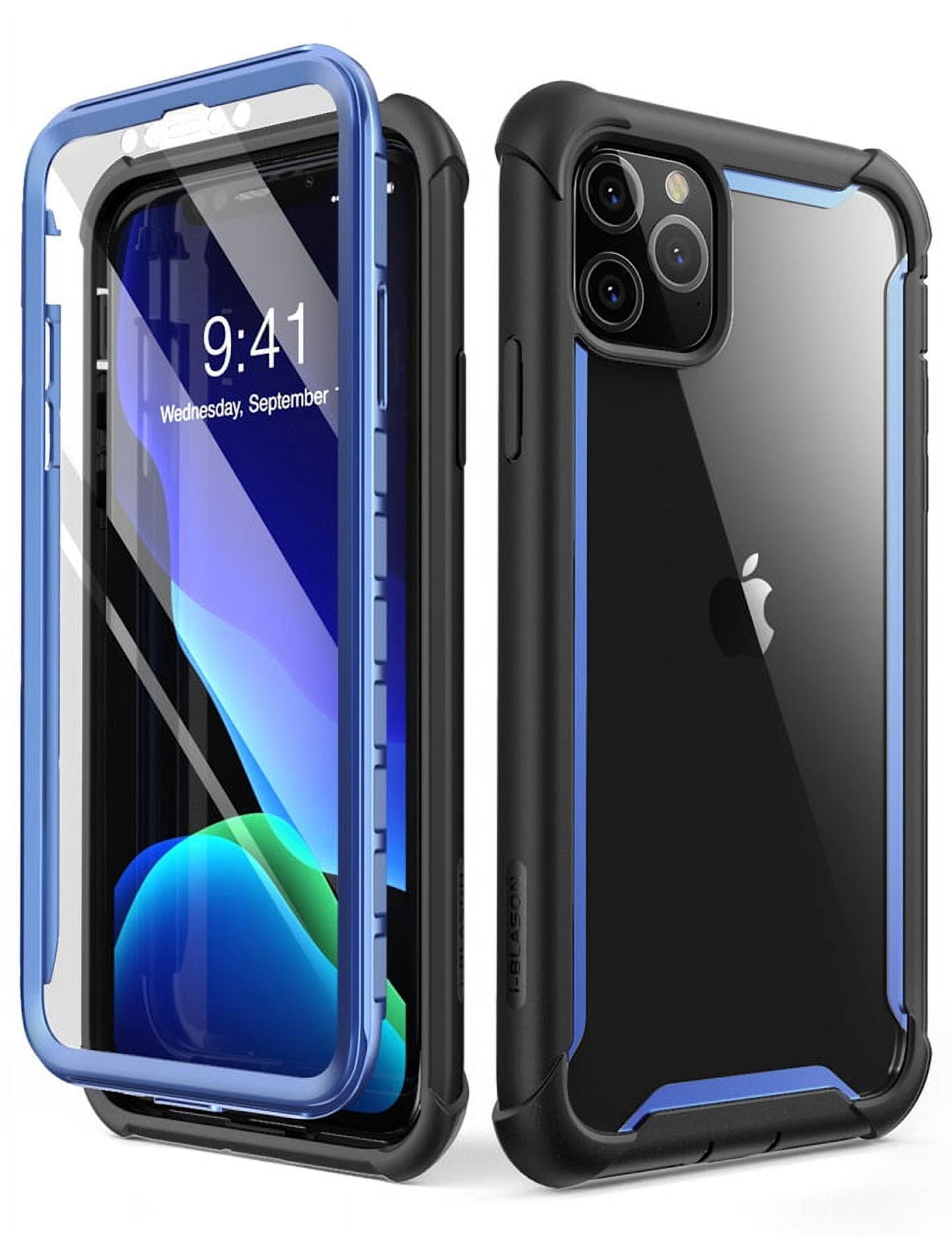 i-Blason Ares Case for iPhone 11 Pro Max 6.5 inch 2019 Release, Dual Layer Rugged Clear Bumper Case with Built-in Screen Protector (Blue)