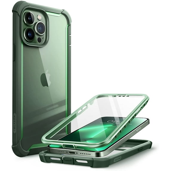 i-Blason Ares Case for iPhone 13 Pro 6.1 Inch (2021 Release), Dual Layer Rugged Clear Bumper Case with Built-in Screen Protector (Green)