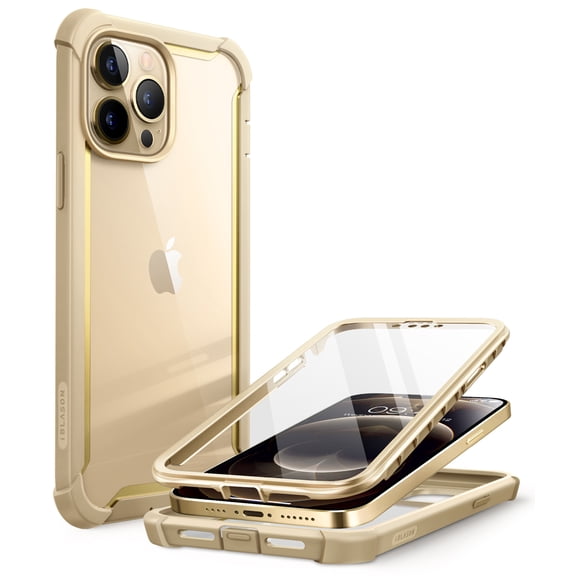 i-Blason Ares Case for iPhone 13 Pro Max 6.7 inch (2021 Release), Dual Layer Rugged Clear Bumper Case with Built-in Screen Protector (Desert/Gold)