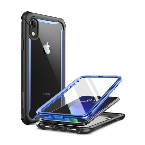 i-Blason Ares Case for iPhone XR 2018, Full-Body Rugged Clear Bumper Case with Built-in Screen Protector (Blue)