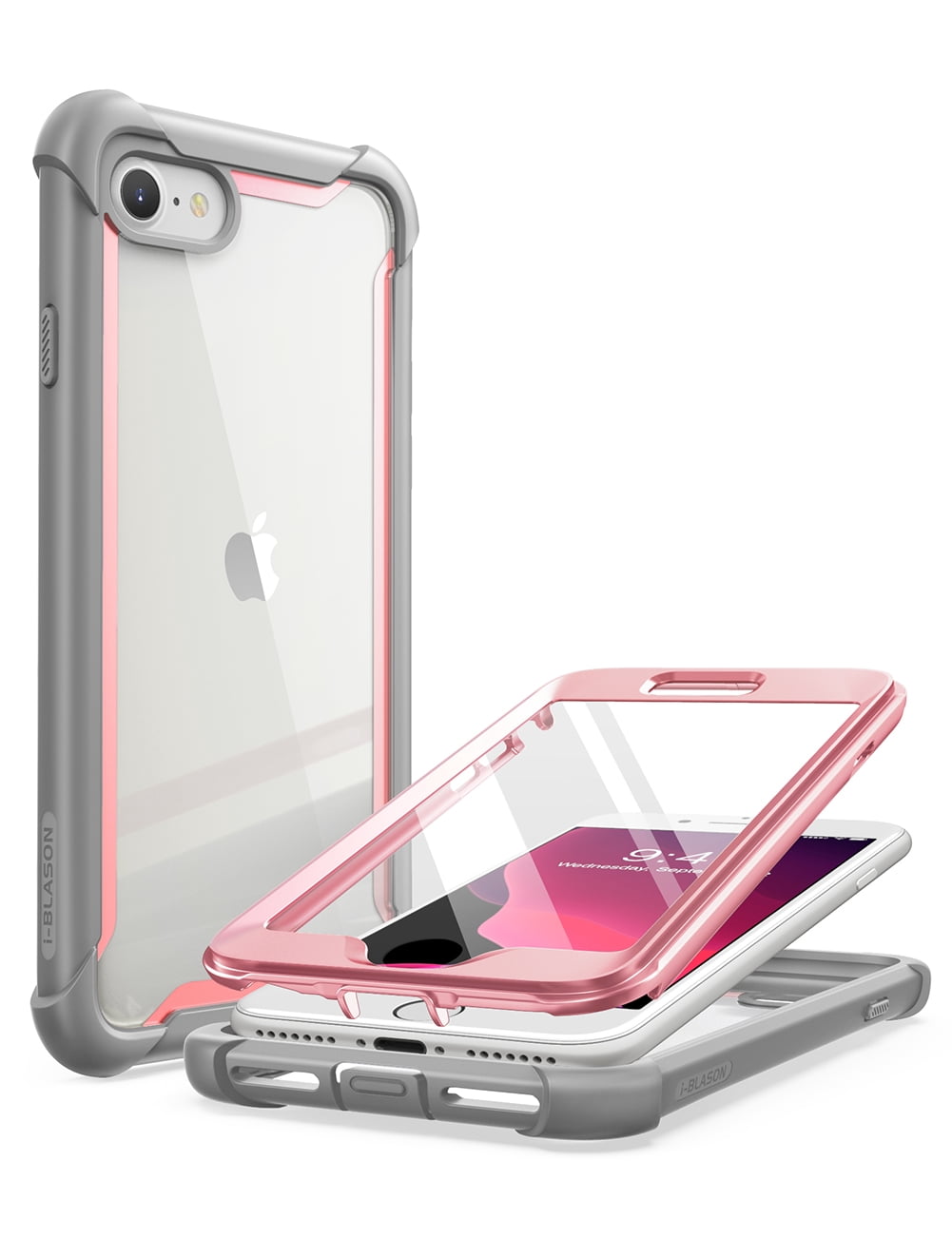 i-Blason Ares Clear Series Designed (Built-in Screen Protector) Full-Body Rugged Clear Bumper Case for iPhone SE 2020/ iPhone 8/ iPhone 7 (Pink)