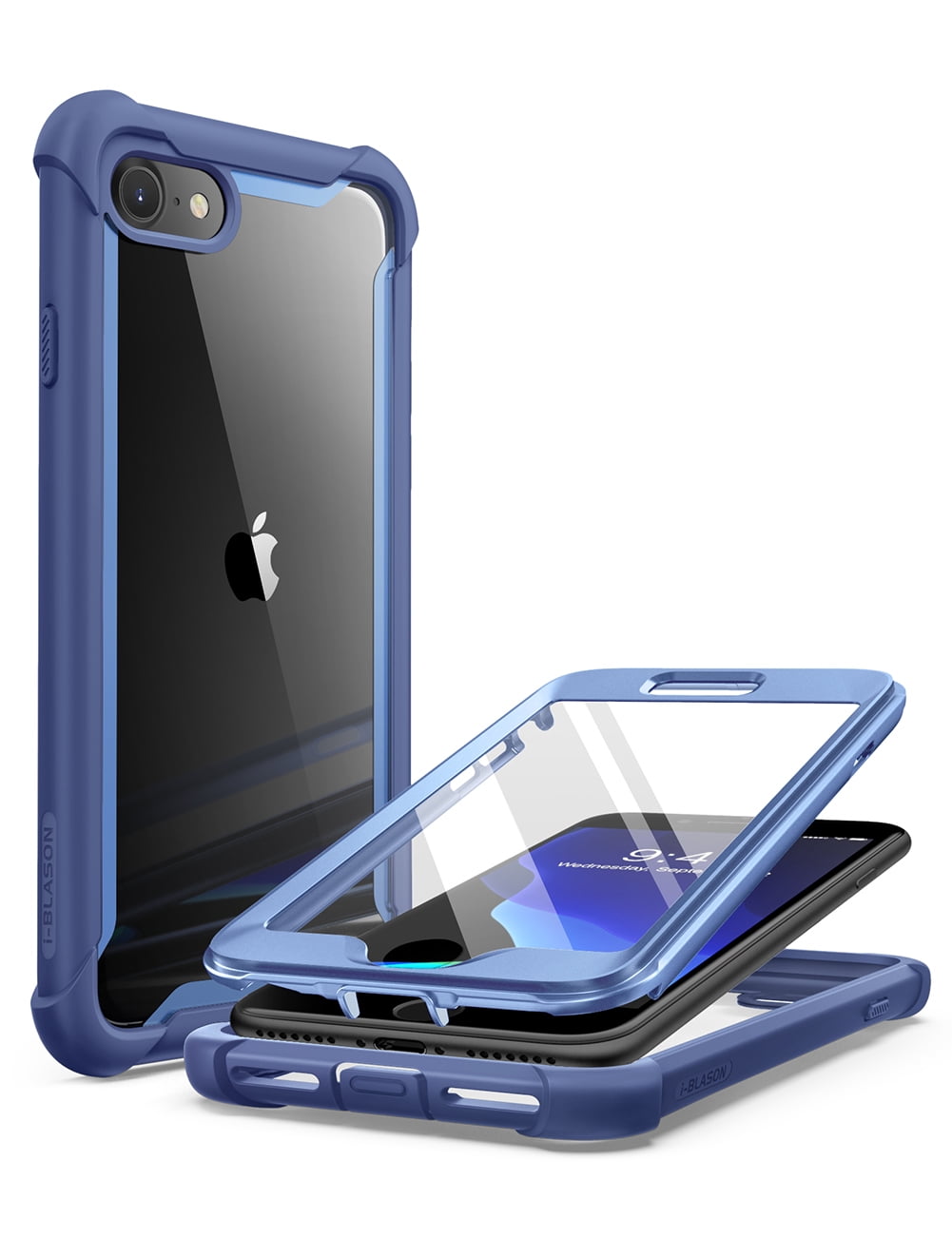 i-Blason Ares Designed for iPhone SE 2020 Case/iPhone 8 Case/iPhone 7 Case, (Built-in Screen Protector) Full-Body Rugged Clear Bumper Case (Blue)