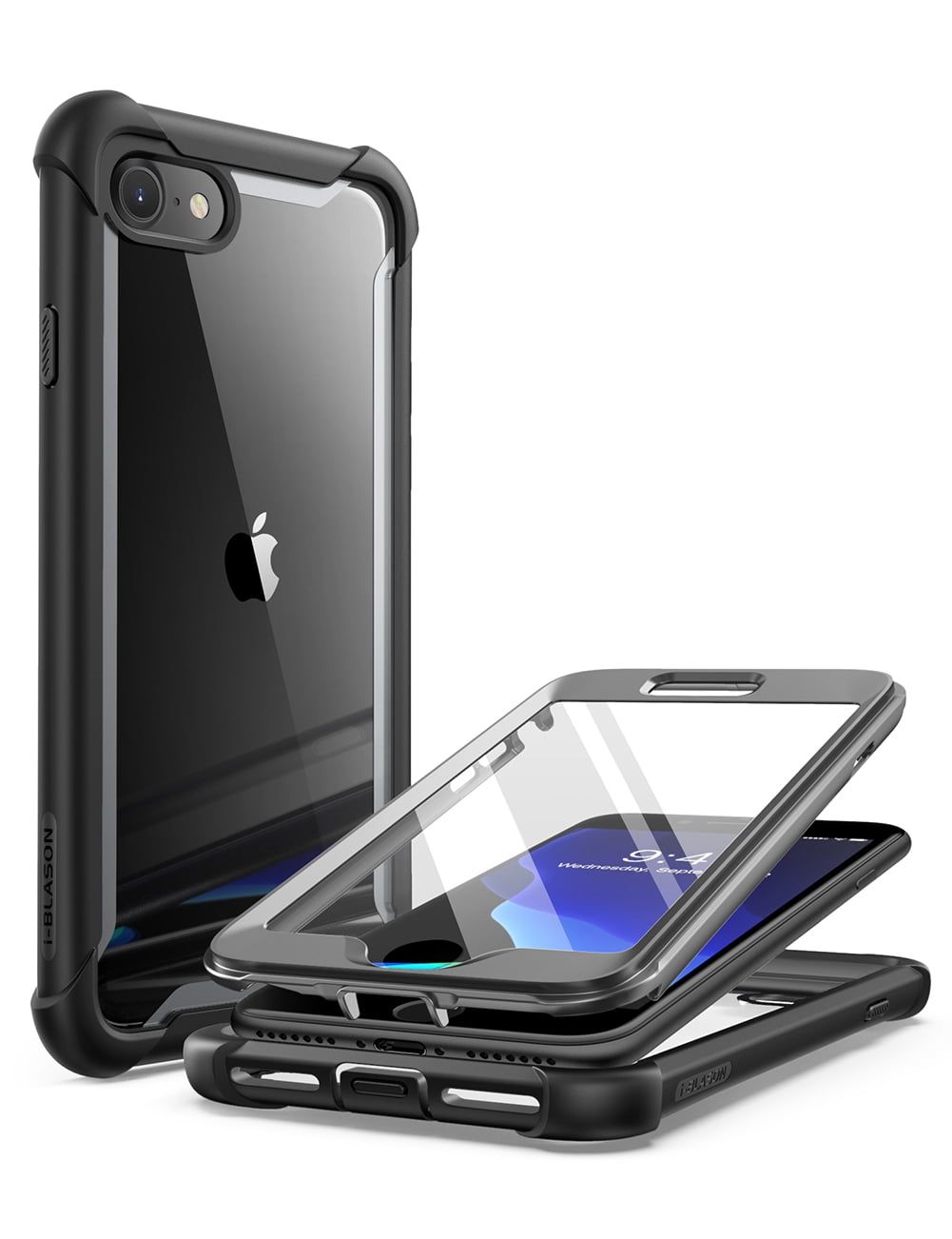 i-Blason Ares Designed for iPhone SE (2022/2020) Case/iPhone 7 Case/iPhone 8 Case, [Built-in Screen Protector] Full-Body Rugged Clear Bumper Case for iPhone SE (2022/2020)/ iPhone 8/ iPhone 7 (Black)
