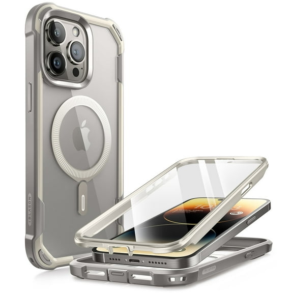 i-Blason Ares Mag for iPhone 15 Pro Case 6.1 inch, [Compatible with MagSafe] Dual Layer Rugged Clear Bumper Case with Built-in Screen Protector (Gray)
