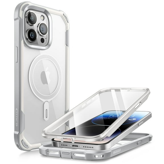 i-Blason Ares Mag for iPhone 15 Pro Case 6.1 inch, [Compatible with MagSafe] Dual Layer Rugged Clear Bumper Case with Built-in Screen Protector (White)