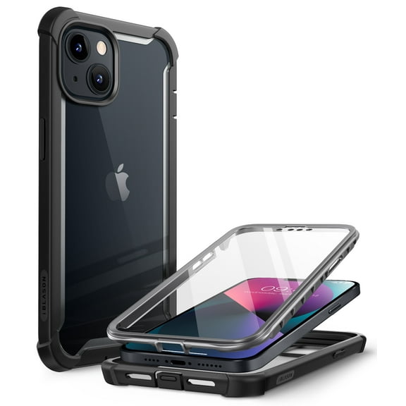 i-Blason Ares Series Designed for iPhone 13 Mini Case (2021), Dual Layer Rugged Clear Bumper Case with Built-in Screen Protector (Black)