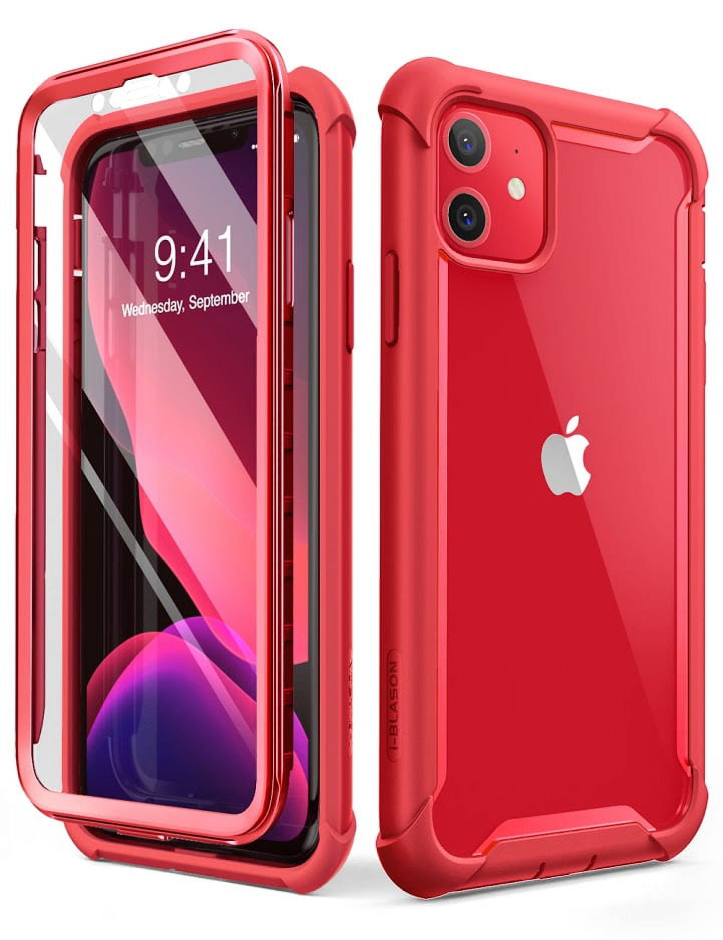 i-Blason Ares iPhone 11 Case 6.1 inch (2019 Release), Dual Layer Rugged Clear Bumper Case with Built-in Screen Protector (MetallicRed)
