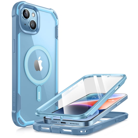 i-Blason AresMag Shockproof Wallet Cell Phone Case for Apple iPhone 13/14/15, Blue