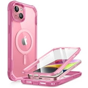 i-Blason AresMag for iPhone 15 Case/iPhone 14 Case/iPhone 13 Case [6.1 inch], [MagSafe Compatible] Full-Body Shockproof Rugged Clear Bumper Case with Built-in Screen Protector (Pink)
