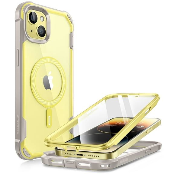 i-Blason AresMag for iPhone 15 Plus Case [6.7 inch], [MagSafe Compatible] Full-Body Dual Layer Anti-Slip Shockproof Rugged Clear Bumper Case with Built-in Screen Protector (Yellow)