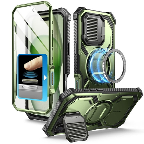 i-Blason Armorbox for 2024 iPhone 16+ Plus 6.7" Case Camera Control Capture Button Design [Military Protection] Full-Body Rugged Protective Case Cover with Built-in Screen Protector & Kickstand, Green