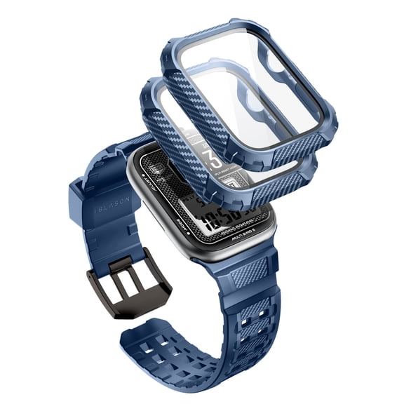 i-Blason Armorbox Compatible with Apple Watch Band [44mm] for Apple Watch Series 6/SE2/SE/5/4, Rugged TPU Watch Band with 2-Pack Bumper Cases [Built-in Tempered Glass Screen Protector] (DarkBlue, 44mm