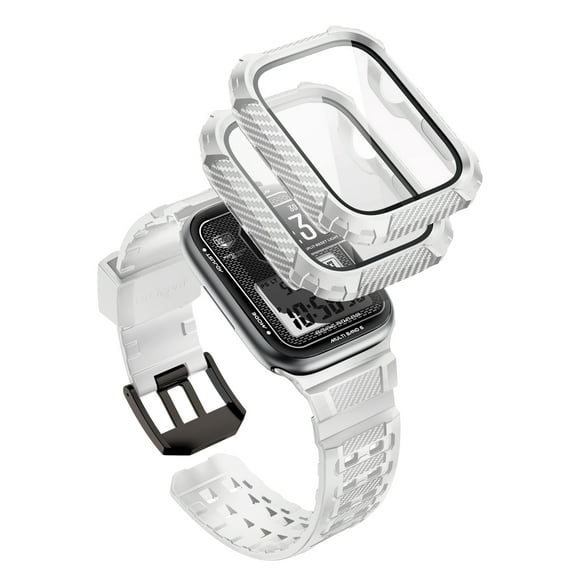 i-Blason Armorbox Compatible with Apple Watch Band [44mm] for Apple Watch Series 6/SE2/SE/5/4, Rugged TPU Watch Band with 2-Pack Bumper Cases [Built-in Tempered Glass Screen Protector] (White, 44mm)